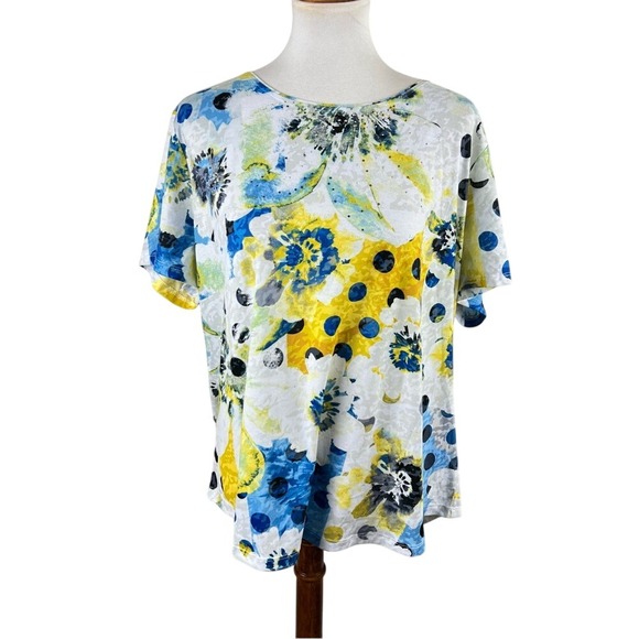 Floral Watercolor Rhinestone Embellished Top Colorful Artsy Blouse - Picture 1 of 11